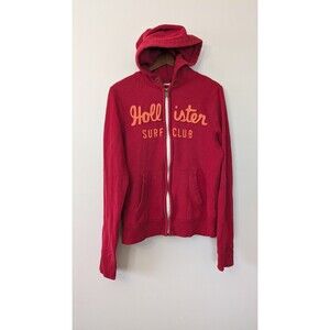 Hollister Y2K Mens Zip Hoodie M Surf Club Embroidered Beach Preppy Red